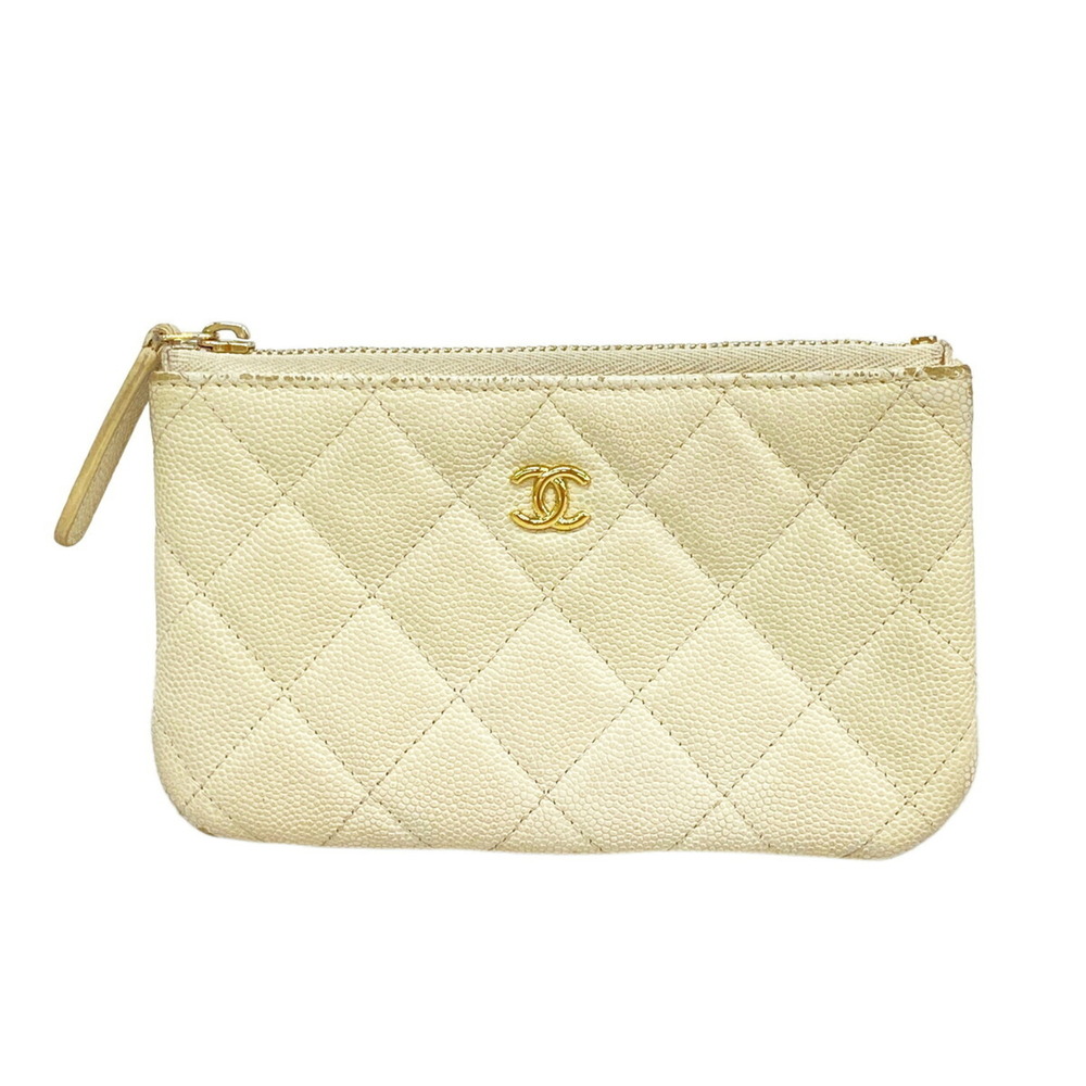 Chanel Matelassé Caviar Leather Wallet/Coin Case, White/Champagne, Women's
